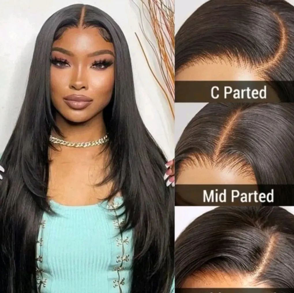 22 ". 7×5 HD Peruvian lace front wig. Brazilian Swiss Closure lace frontal straight Human hair wigs for black women 22"