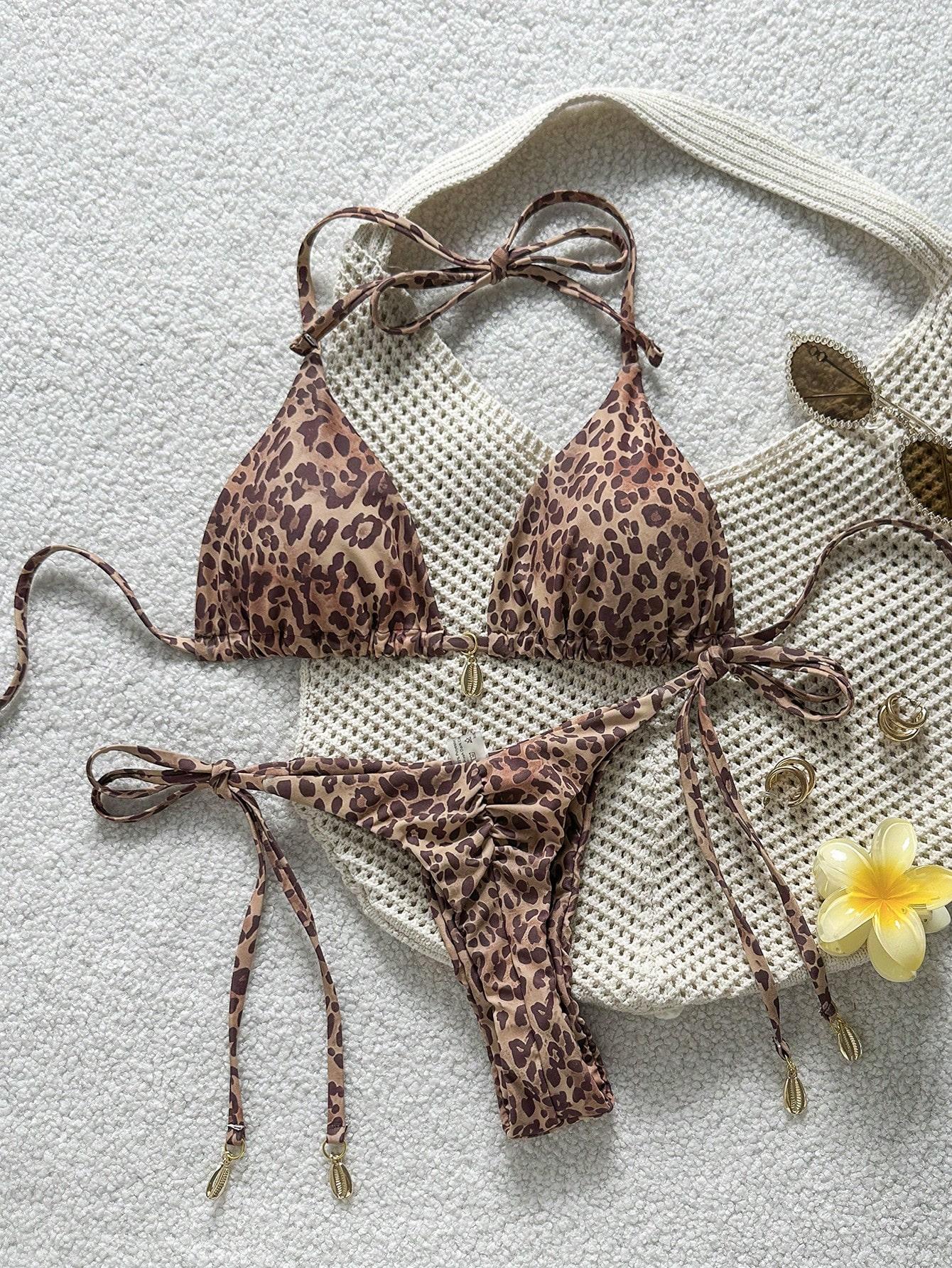 Bikini Set Halter Tie Triangle All-Over Print Beach Vacation Summer