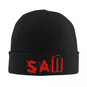 <Scythe> Movie Logo Knitted Hat - Horror Theme Black Winter Hat with Red Blood Pattern Design, Thickened Folded Brim Bib, Halloween Christmas Carnival Unisex Warm Headwear, Fashion Trend, Horror Fans Must-Have, Cozy and Comfortable, Best Christmas G