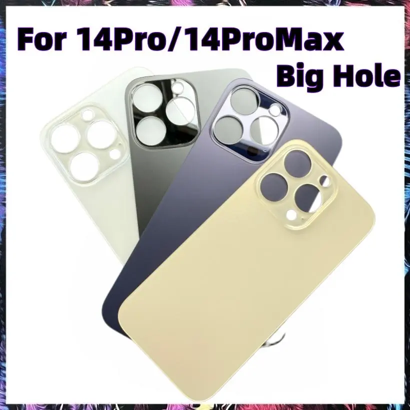 Big Hole Glass apply to For IPhone 14 pro max  Back Cover Replacement Rear Door Shell Glass 1PCS Solid Color Back Glass