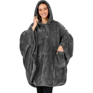 Angel Wrap Hooded Blanket Poncho, Wearable Blanket Throw Wrap Poncho for Women Adult, Cozy Fluffy Sherpa Fleece Shawl Cape with Hood pockets, Warm  for Mom Wife, Dark Gray