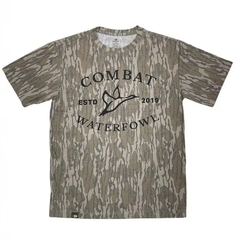 Combat Waterflow Letter Printing Original Bottomland Pattern Mossy Oak Washed Out Camo Tee, Mossy Oak Combat WaterflowLetter Printing Original Bottomland Short Sleeve Camo Shirt