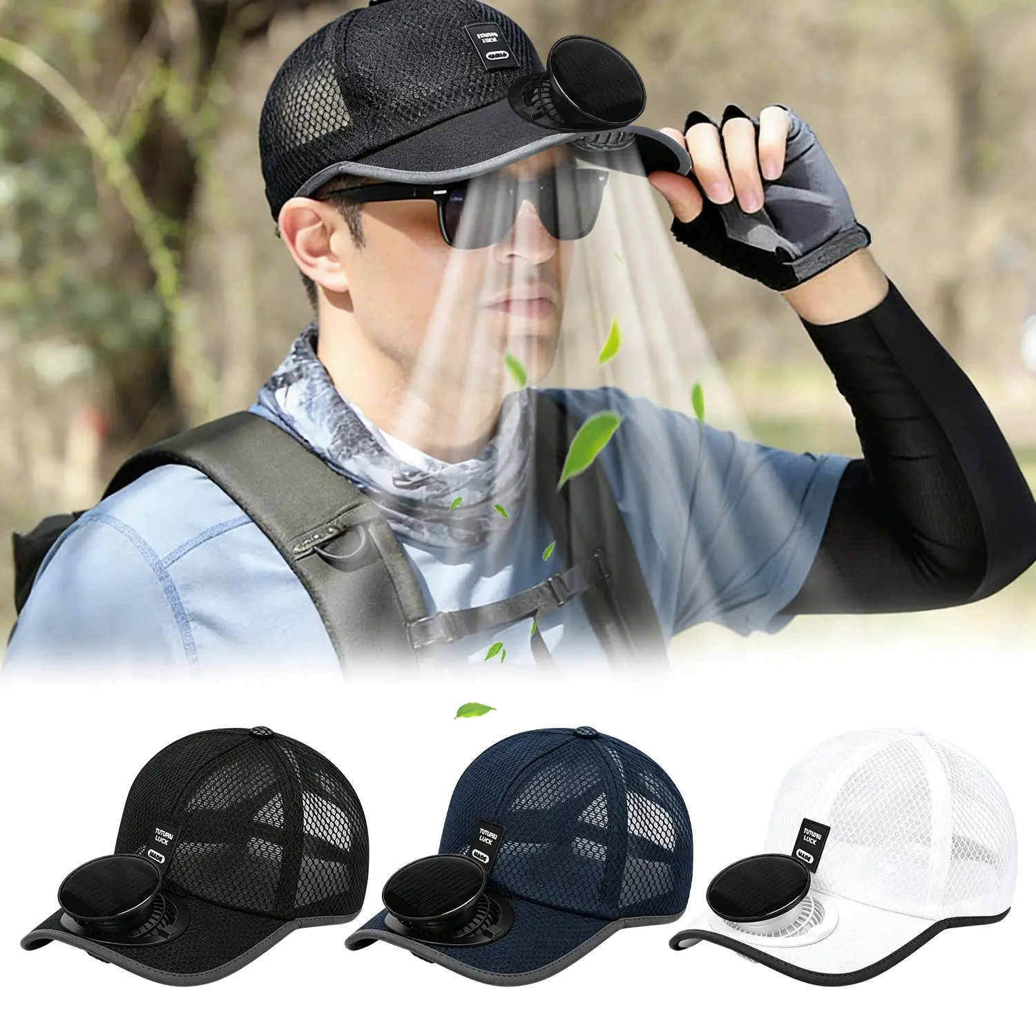 Solar Fan Baseball Cap-Full Breathable Mesh,Solar-USB Dual Charging,180-Degree Rotatable Fan,2-Speed Adjustable Wind,Adjustable Back Strap,Sun Protection for Fishing,Cycling,Outdoor Activities