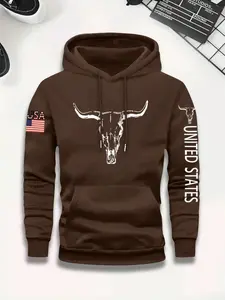 Men's Fall Winter Dark Art Hoodie, American Cowboy Hoodie, Montirex Letter Print, Fashionable and Practical, Casual Daily Wear