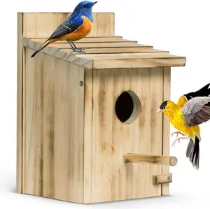 Bird Houses for Outside, Wooden Blue Bird Houses for Outdoors with Standing Pole for Garden, Yard, Birdhouse for Outside Hanging or Wall Mount for Finch, Cardinals