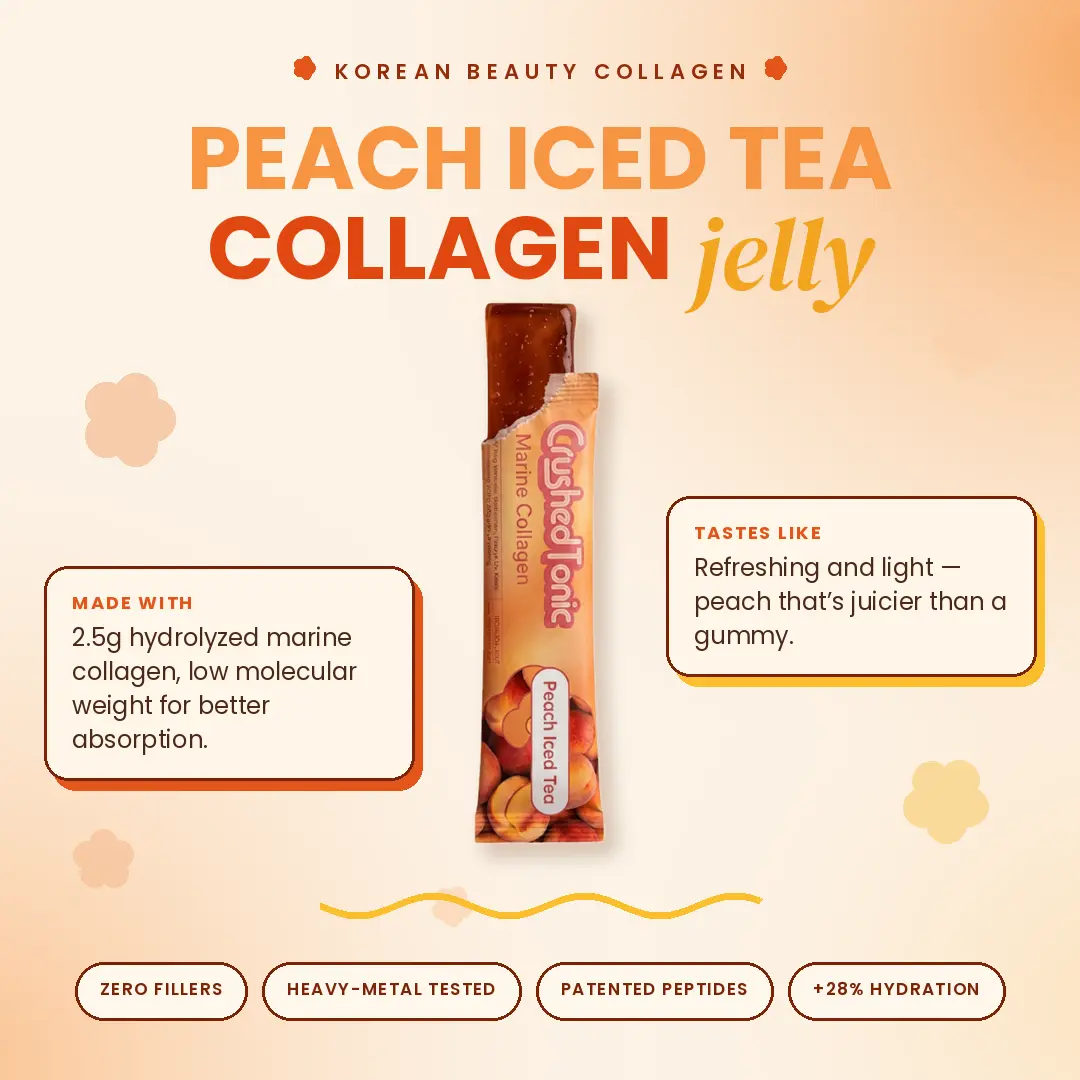 Crushed Tonic Peach Iced Tea Collagen Jelly – Marine Hydrolyzed Collagen Peptides Snack Sachets for Skin, Hair & Nails - Gluten Free Sugar Free Non-GMO Halal Kosher Korean Beauty Supplement