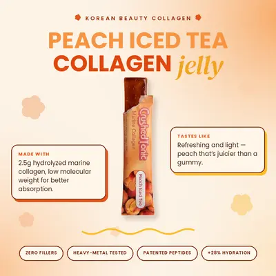 Crushed Tonic Peach Iced Tea Collagen Jelly - Marine Hydrolyzed Collagen Peptides Snack Sachets for Skin, Hair & Nails - Gluten Free Sugar Free Non-GMO Halal Kosher K-Beauty Ingestible Skincare