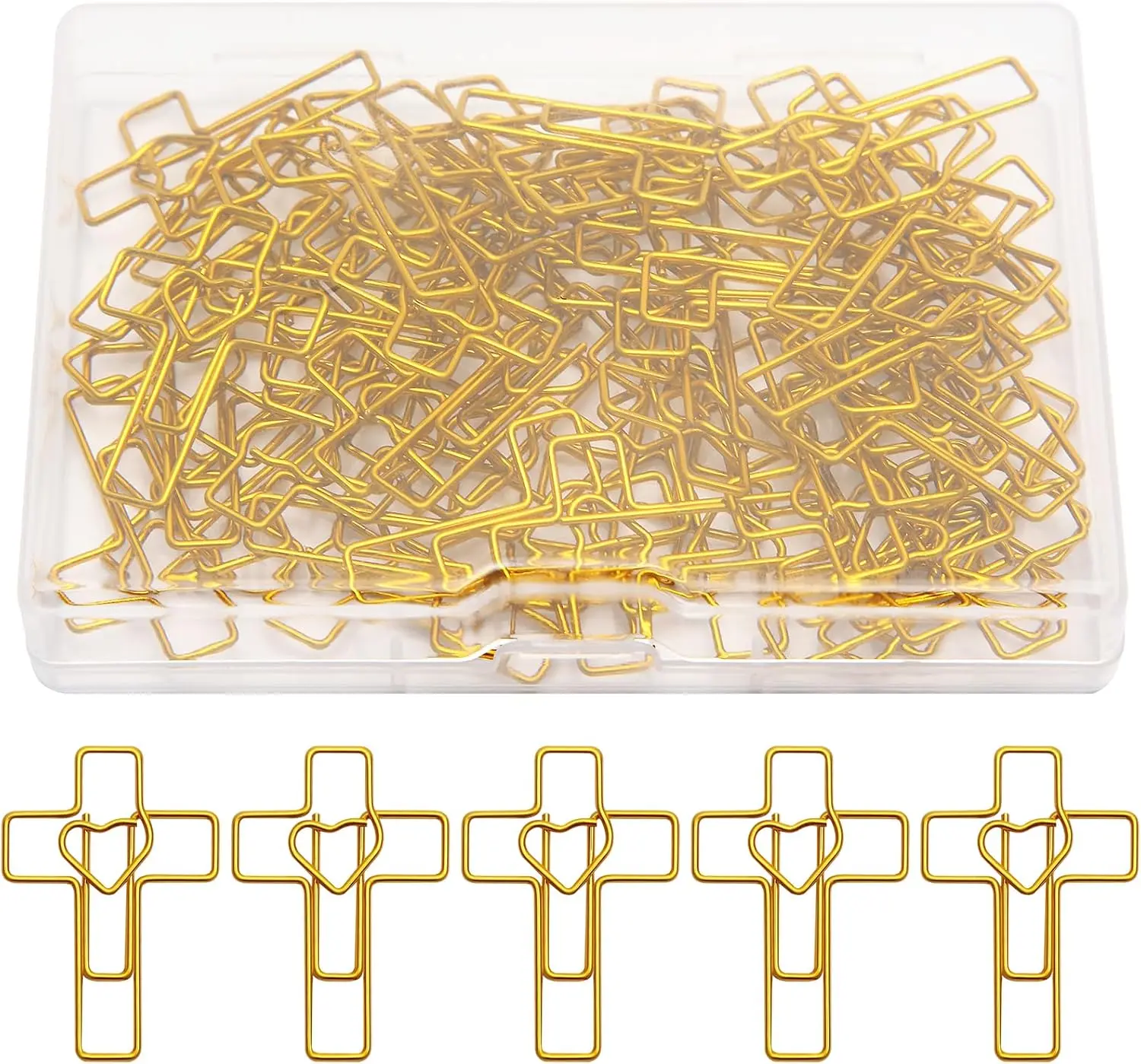 50 Gold Heart Cross Paper Clips - Office Desk Supplies, Christian Gifts for Women, Easter Egg Fillers & Bible Study Accessories