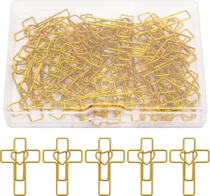 50 Gold Heart Cross Paper Clips - Office Desk Supplies, Christian Gifts for Women, Easter Egg Fillers & Bible Study Accessories