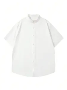 ANDREILEE Menswear Casual Shirt - Short-Sleeve, Button-Down, Plain, Korean-Style, Spring/Summer, Loose-Fit, Solid Polyester, Minimalist, Versatile, Unisex-Compatible Korean Shirts