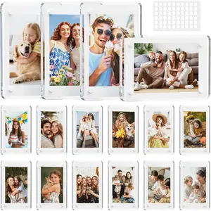 Clear Acrylic Magnetic Picture Frames 2x3 Inch Dual Display Photo Stand for Instax Mini Polaroid Go Refrigerator Decor