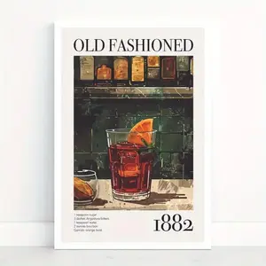 Classic Old Fashioned Cocktail Recipe Poster - Vintage Bourbon Drink Wall Art