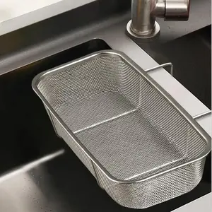 Stainless Steel Side Sink Drain Filter Basket, Corner Hanging Sink Strainer, Kitchen Food Waste Filter, Vegetable Fruit Cleaner, Silver Color Rectangular