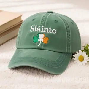 Embroidered Shamrock Hat, Slainte Irish Cap, St Patricks Day Family Dad Hat, Washed Green Dad Cap, Irish Pride Hat