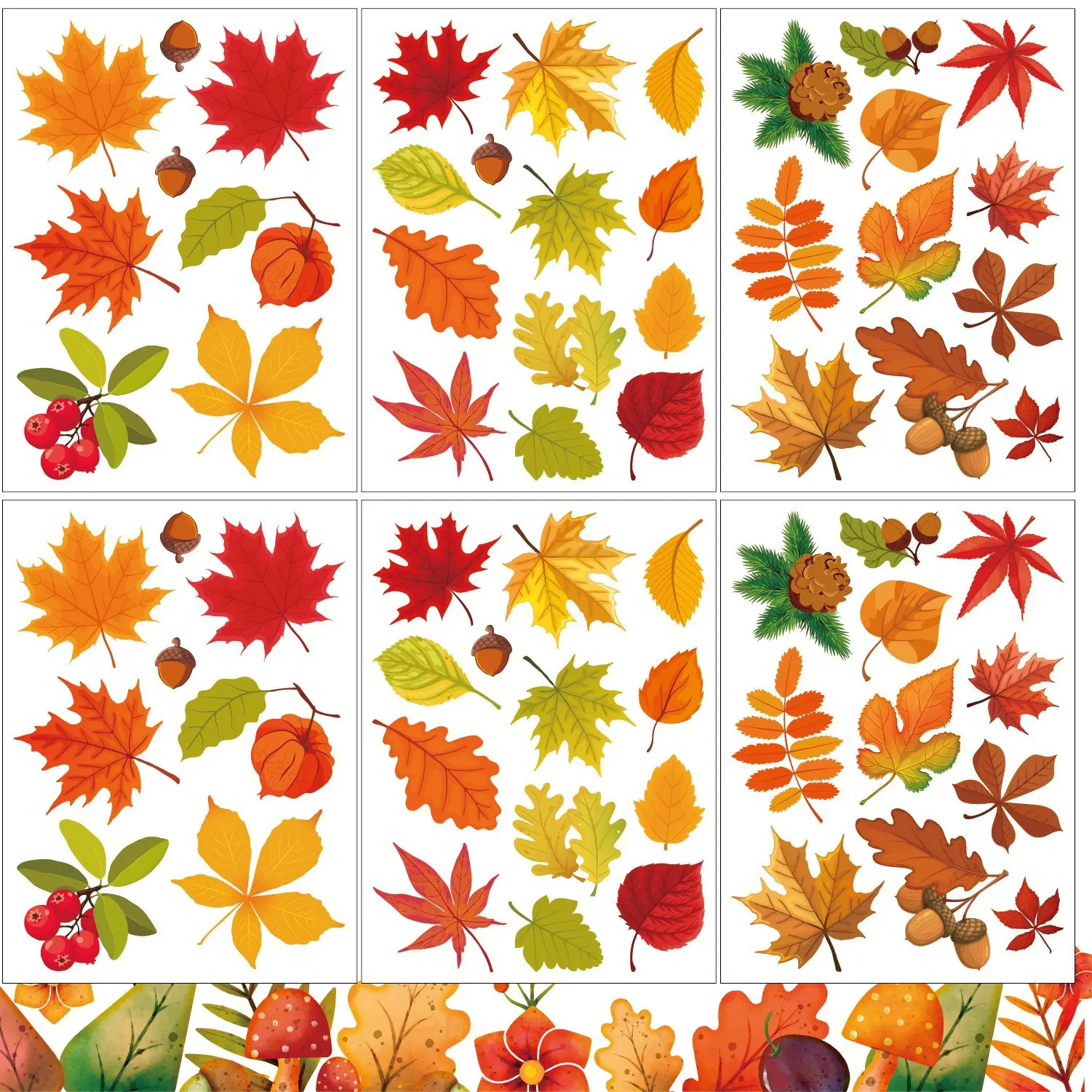 6 Sheets Double-Sided Reusable Fall Maple Leaf Window Clings Autumn Leaves Window Decals Stickers – Static Cling Decor for Thanksgiving Harvest Home Halloween Home Office Store Glass Windows