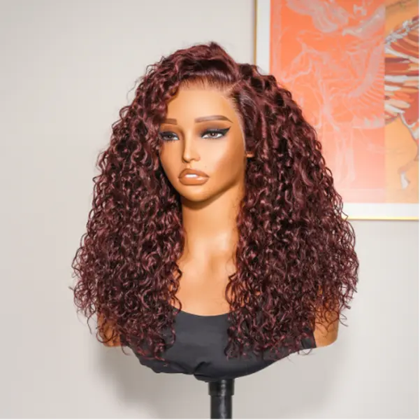 Wiggins Hair Cherry Cola Red Color Side Part Pre Styled Wig 13x4 Lace Front Wigs Wave Human Hair Wigs Pre Cut Pre Plucked Ready to Go Glueless Wigs