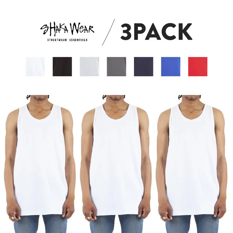 3 Pack SHAKAWEAR Men's Active Tank Top Shaka Wear Casual Sleeveless Gym Shirts Plain Muscle Shirt Gym Wear Colorful Hip Hop Harem (S to 5XL)
