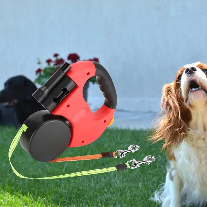 Upgraded Retractable Dual Dog Leash - Adjustable Pet Walking Leash for Small & Medium Breeds, Perfect for Outdoor Adventures and Training traffic puppy comfortable grip dog  walker Swivel Handle Double free hand Color Pet Leash petessentials 2-in-1