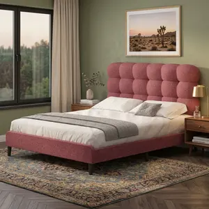Boucle Upholstered Platform Bed Frame with Headboard, Sturdy Wooden Slats Support, Dual Style Design Bedroom Bed Furniture, No Box Spring Required, Easy Assembly for Bedroom Home Use