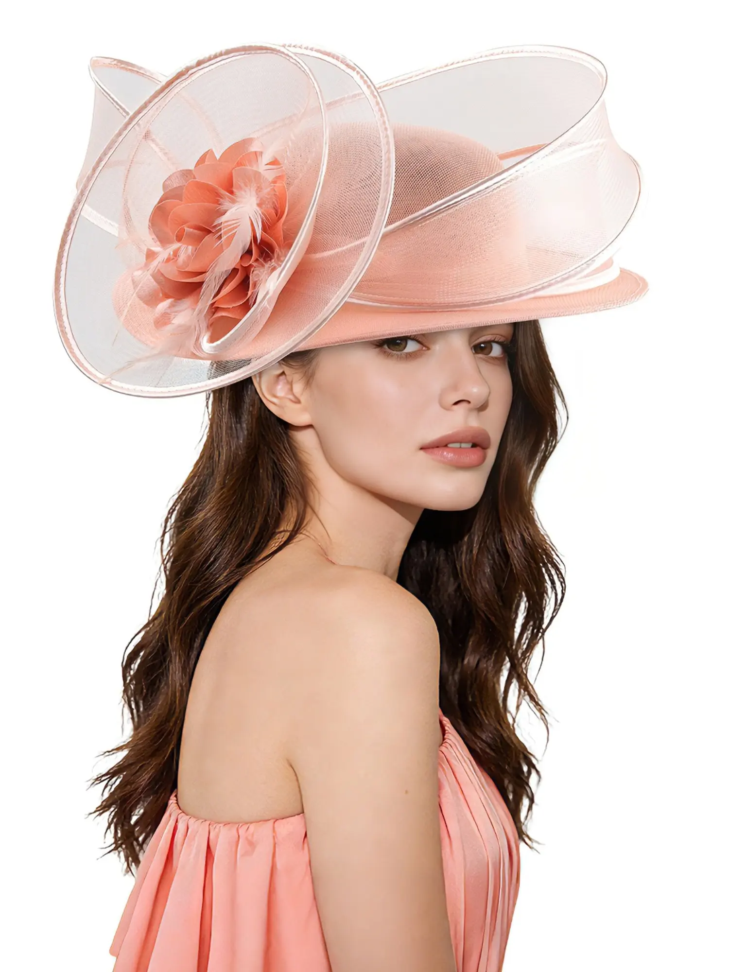 1 PC Organza Flower Derby Hats Decoration Wide Brim Occasion Event Wedding Bridal Headpiece Accessory Derby Church Dress Sun Hat