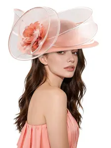 1 PC Organza Flower Derby Hats Decoration Wide Brim Occasion Event Wedding Bridal Accessory Derby Church Dress Sun Hat