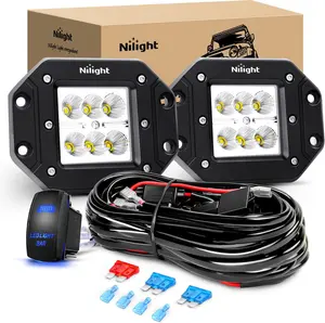 Nilight LED Light Bar 2PCS 18W Flush Mount Flood Led Off Road Lights 12V 5Pin Rocker Switch LED Light Bar Wiring Harness
