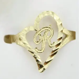 14k gold plated ring engraved letters A-Z engraved classic heart shape, minimalist stacking ring, personalized gift for couple