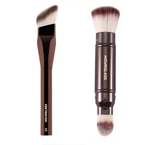 Hourglass 022 Angled Liquid Foundation Brush + Double Ended Retractable Complexion Brush – Cream Base Makeup Blending Tool