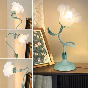 Vintage Flower Design LED Floor Lamp Table Lamps for Bedroom, with Adjustable Flexible Gooseneck, 3 Color Nightstand Lamp with Bulbs, Floral Lamp for Living Room, Office,Reading unique lighting customized display light dimmable  gift fairy  lamp