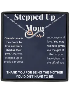 To My Stepped Mom Heartbeat Love Heart Design Necklace Pendant, Perfect Gift Boxed Jewelry for Mom, Birthday Christmas Mother's Day Gifts