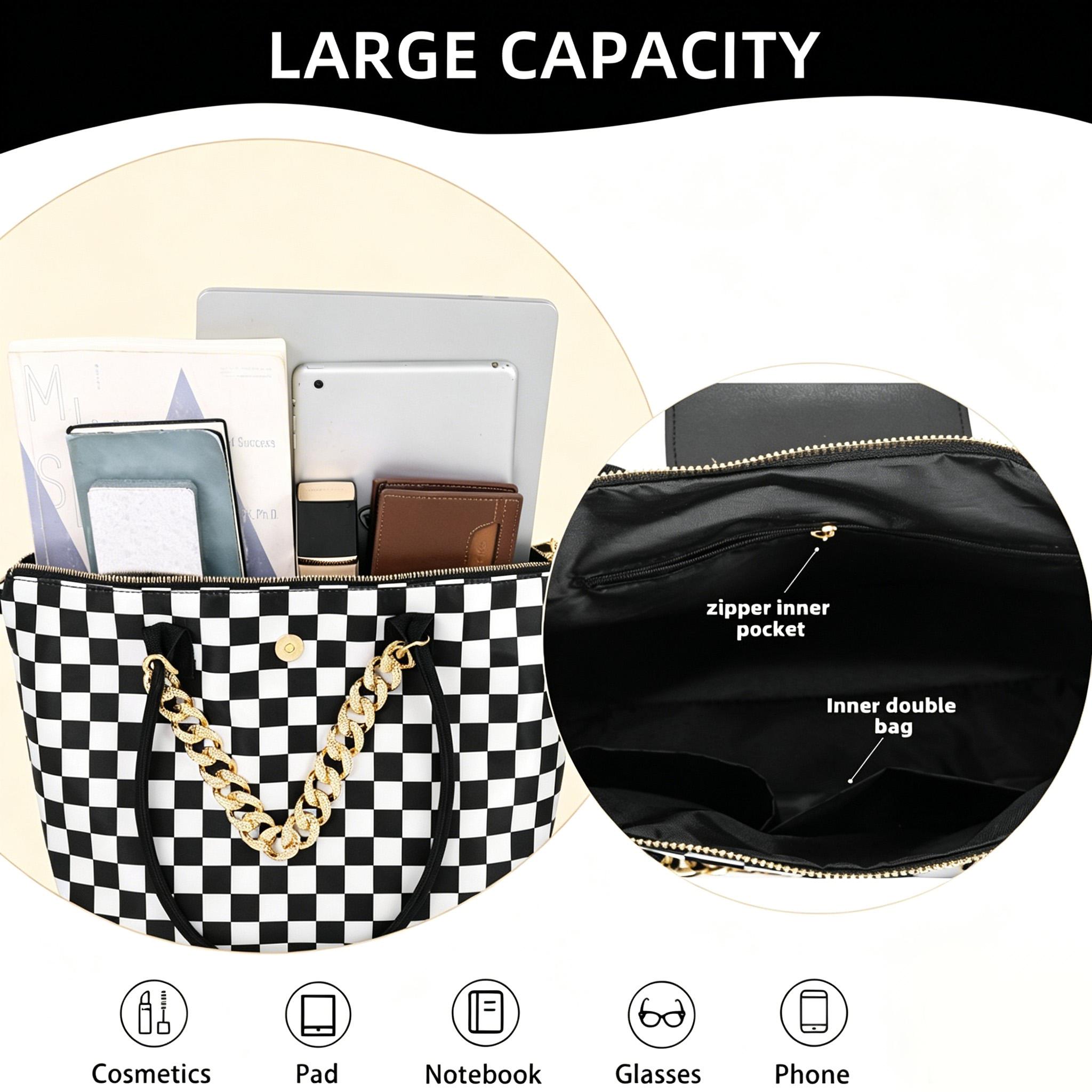 Checkerboard Oxford Crossbody Tote Bag for Women – Lightweight Fashionable Bag with Smooth Zipper