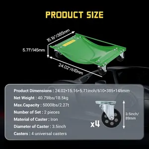 Car Wheel Dolly , Vehicle Rollers Dolly for Moving Car with Heavy Duty 3.5 Inch Steel Wheels, 24x15 inches, Capacity 5000lbs