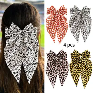 New Sports Style Big Bow Ribbon Hair Clips Soccer Basketball Baseball Print Fabric Spring Hair Barrettes for Games Sports Theme Parties Fans Cheerleading