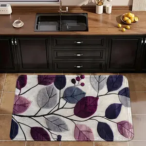 Modern Simplicity Leaf Pattern Faux Wool Rug, Kitchen Runner Rug, Soft Touch Durable Anti-Dirt, Perfect for Kitchen Sink Area, Natural Color Accent