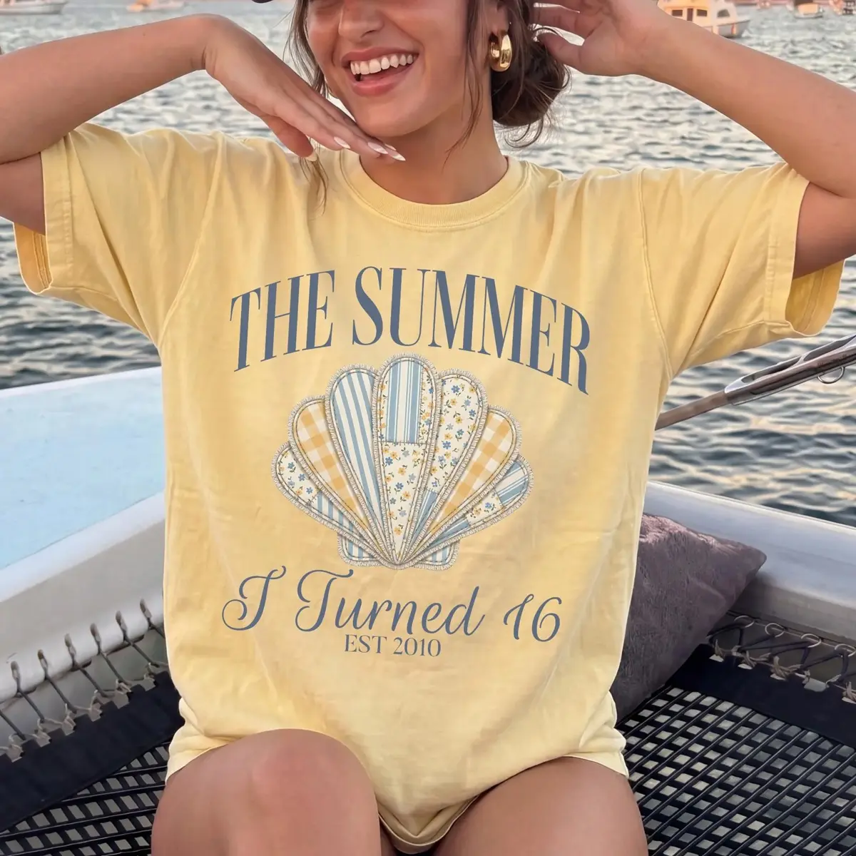 The Summer I Turned 16 Birthday Graphic T-Shirt, Beach Patchwork Tee, 16th Birthday Gift Shirt