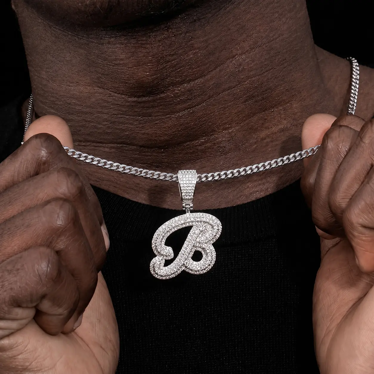 Iced Out Letter Necklace for Men, 5A CZ Initial Pendant with 3mm Rope Chain or 5mm Cuban Chain, Hip Hop Jewelry Gift
