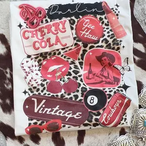 Western Vintage Darling Cherry T-Shirt with Leopard Print and Retro Design