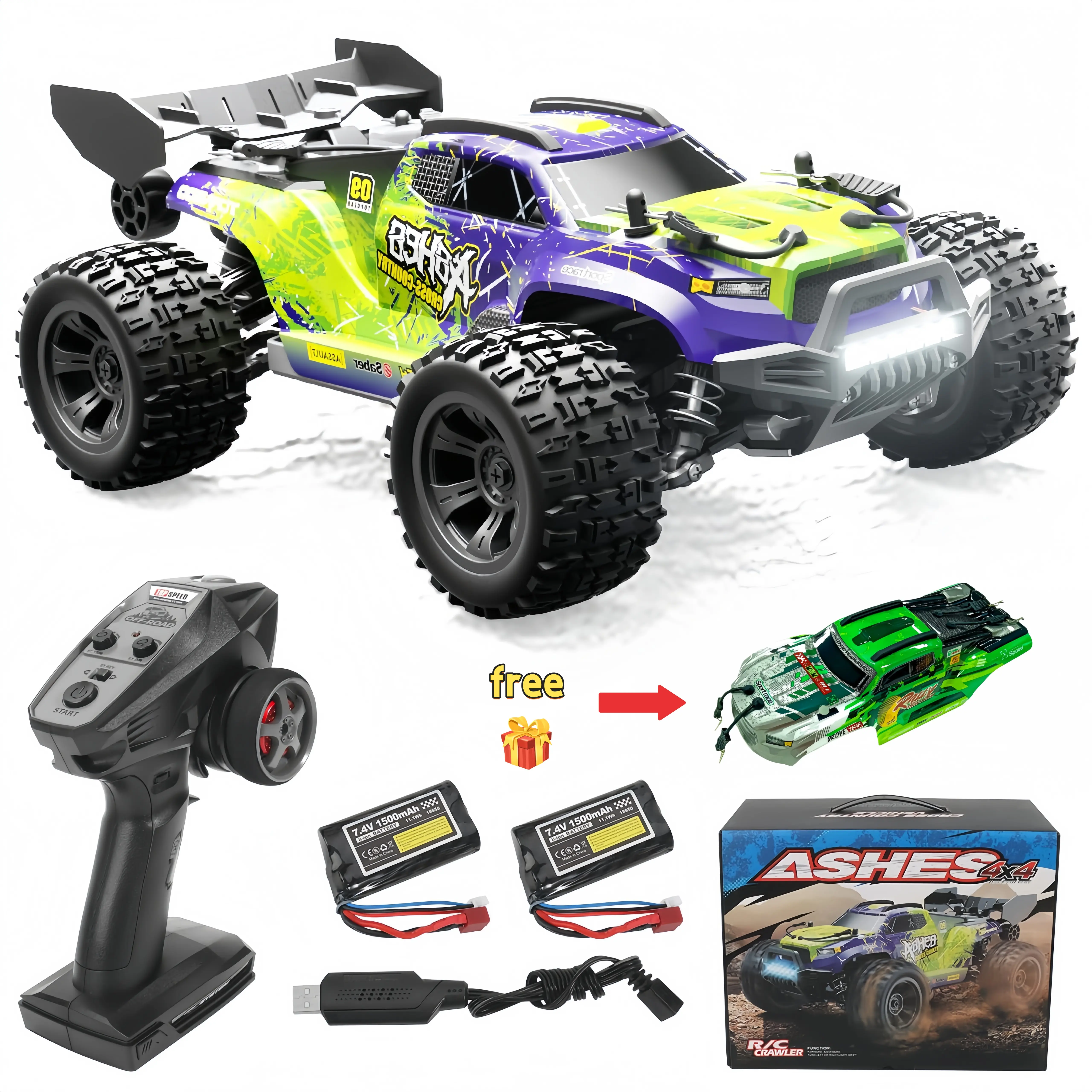 1:18 4WD High-Speed RC Car, 40+ KM/H Brushed Motor All-Terrain Remote Control Racing Truck, Rechargeable Off-Road Vehicle Toy Remote Controlled Car Brushless Rc Car