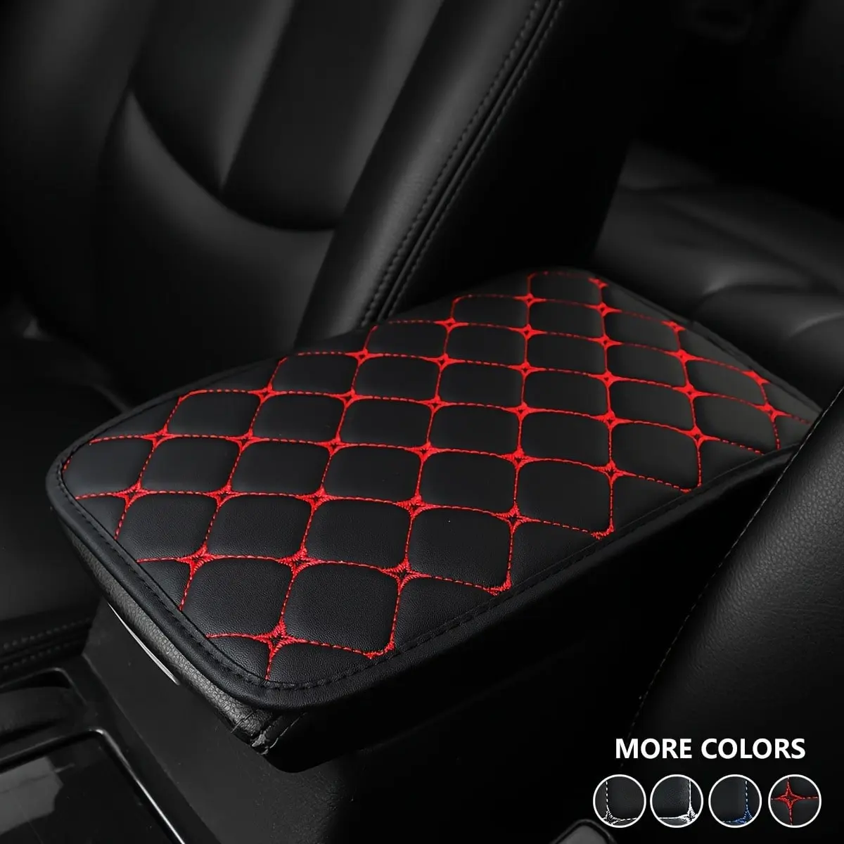 1pc Star Embroidered 3D Comfort PU Leather Car Armrest Pad, Universal Fit Center Console Cover, Car Interior Accessories, Car Armrest Cushion