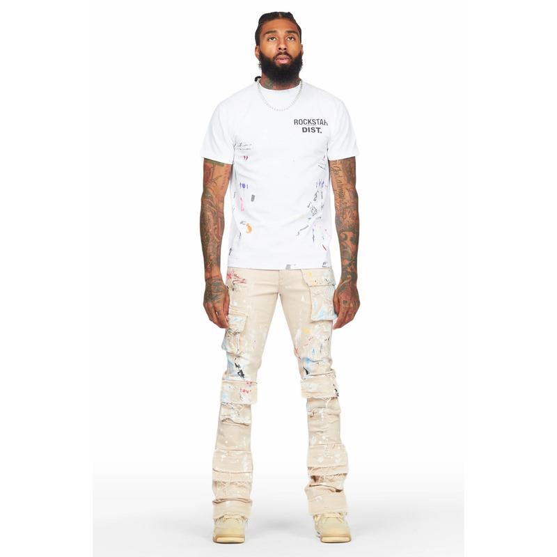 Orien Beige Painter Stacked Flare Jean