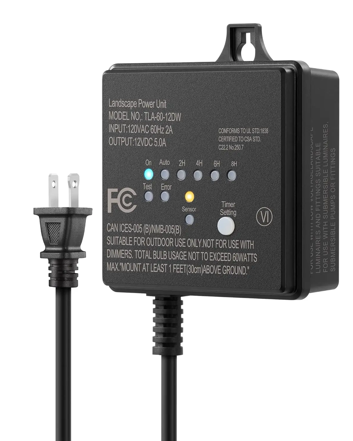 DEWENWILS 60W 120V AC to 12V DC Outdoor Low Voltage Transformer with Timer, Photocell Light Sensor, Weatherproof, ETL Listed for LED Garden Landscape Lighting, Easy to Install