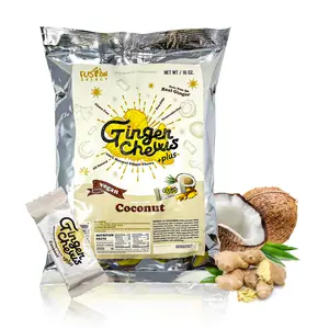Fusion Select Ginger Chews - Sweet Soft Candied Delights From Indonesia - Promotes Relief From Morning Sickness, Upset Stomach - Made from Real Ginger Root, Non-GMO, Vegan Candy (1 Lb Coconut)