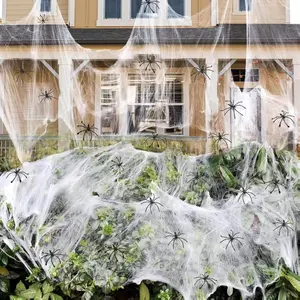 1400 sqft Halloween spider webs with 150 fake spiders, super stretchy cobwebs for indoor/outdoor decor
