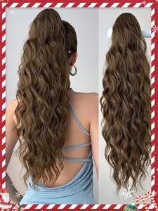Women's Long Curly Clip-In Ponytail Wig Set, Synthetic Curly Hair, Natural Look, Easy to Use, Suitable for All Seasons