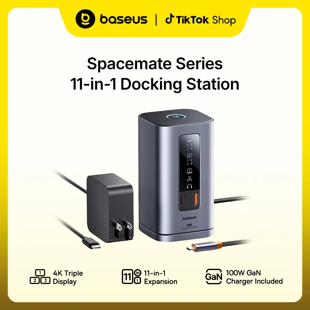 Baseus Spacemate 11-in-1 Docking Station with Aluminum Body, Screen Lock, Triple Display Support, USB-C PD 100W Power Supply for Windows PC