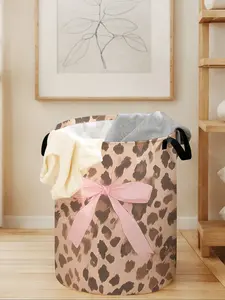 Large Capacity Laundry Basket with Leopard Print Bow Tie Pattern, Durable Fabric with Handle, Foldable Storage for Home and Toys, Laundry Hamper