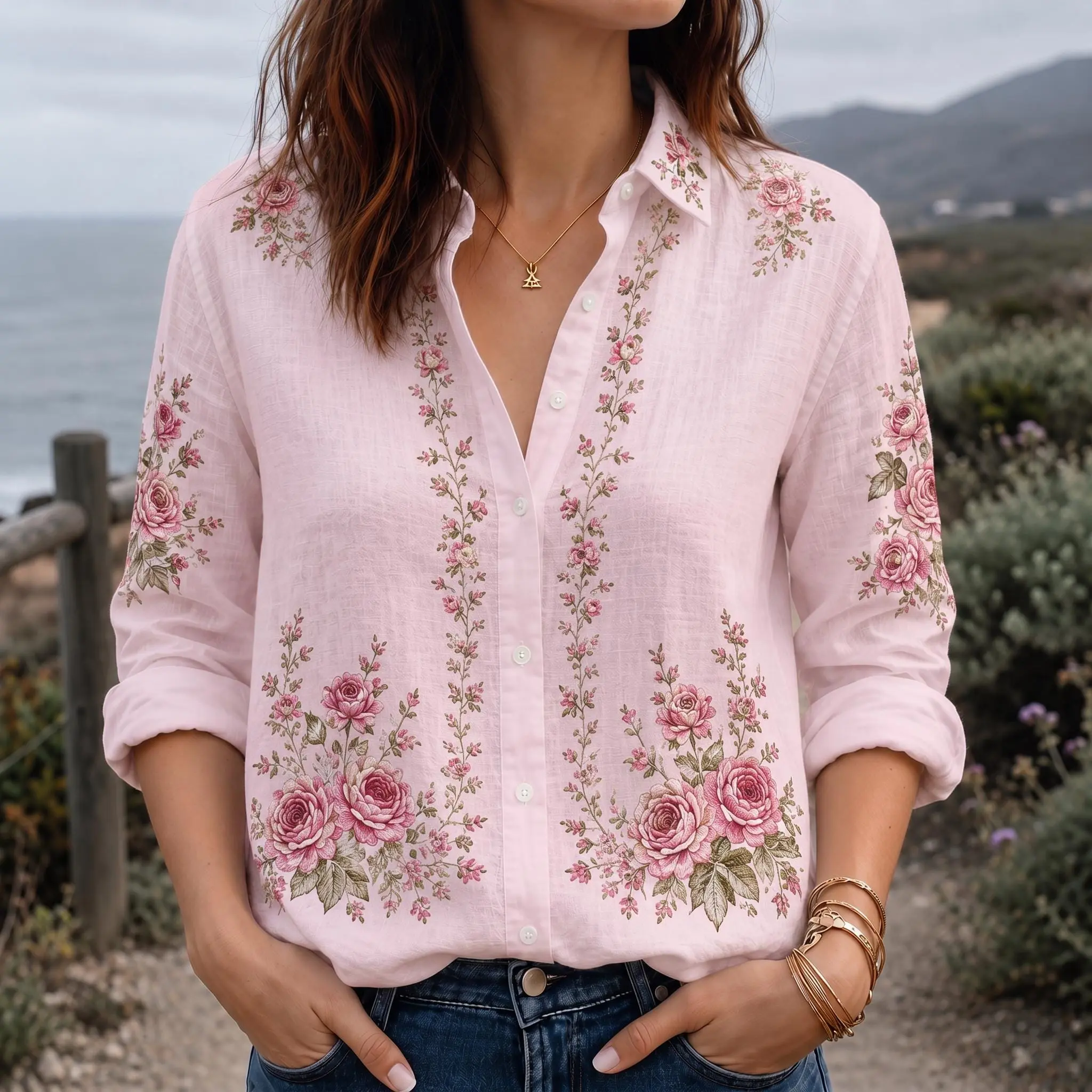 Vintage Rose Blouse Shirt, Botanical Button Up Shirt, Cottagecore Garden Top, Floral Summer Shirt, Garden Lover Gift