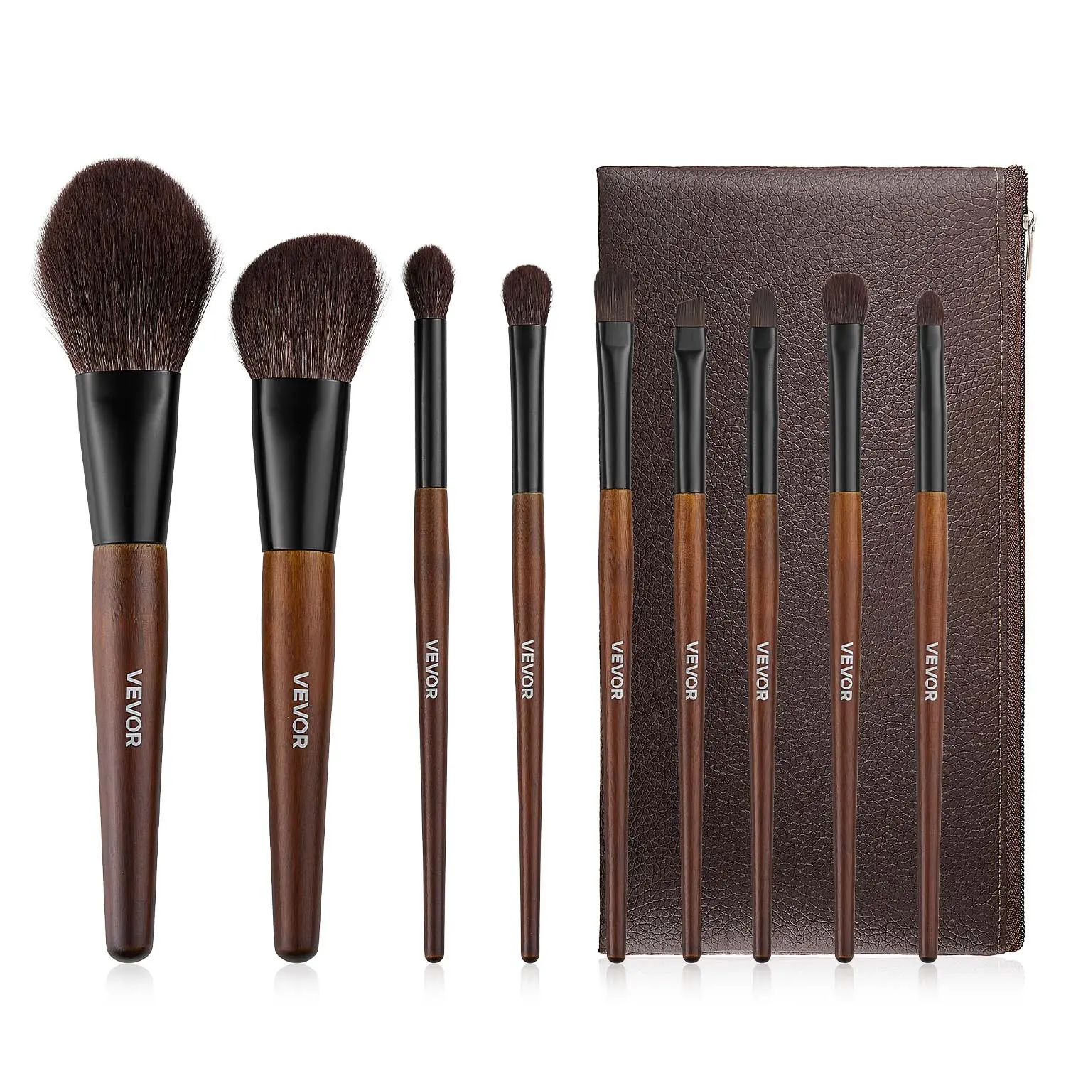 【Summerfinds】VEVOR 9-Piece Makeup Brush Set for Foundation Blending Eyeshadow, Professional Makeup Brush Kit with Soft Natural Wool & Vegan Synthetic Bristles, Ergonomic Wood Handle, Travel-Friendly Storage Bag