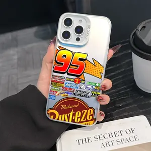 1 Lightning McQueen car phone case, drop resistant gradient color silver phone case, stylish iPhone protective case, suitable for iPhone 17 Pro Max, compatible with iPhone 16/15/14/13/12/11/X/8/7