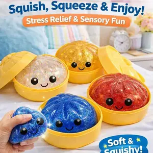 Big Dumpling Squishy Toy – Glitter Stress Relief Fidget for Adults & Kids, Slow Rising, Perfect for Anxiety Relief, Focus & Relaxation, Available in Mini & Large Sizes, Transparent Yellow, Red, Blue
